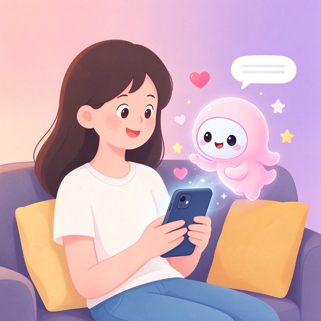 我在AI陪伴聊天温馨场景插画